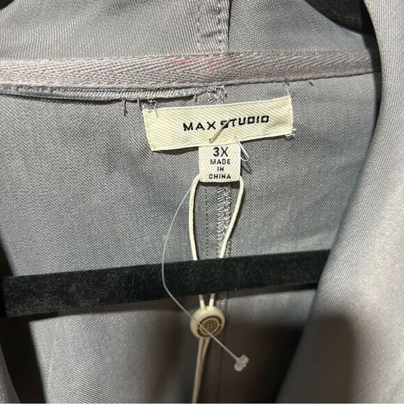 Max Studio Plus Size Twill Draped Long Jacket, Ash Gray Grey - Picture 7 of 7